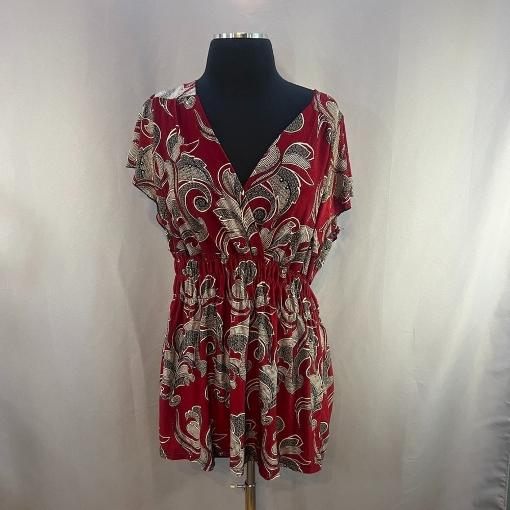 ACE Fashion Women's Plus Size 1X Paisley Boho Dress Polyester Smocked Waist